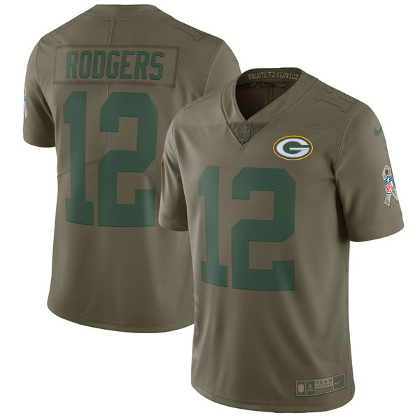 Youth Green Bay Packers #12 Rodgers Nike Olive Salute To Service Limited NFL Jerseys